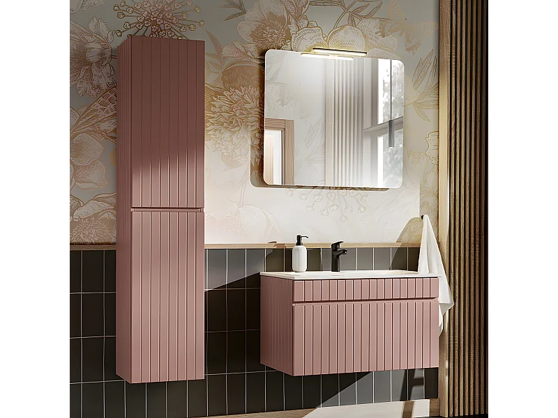 Ensemble meuble simple vasque encastrée 80cm et colonne Zelie Rose