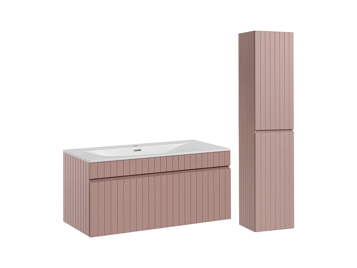Ensemble meuble simple vasque encastrée 100cm et colonne Zelie Rose