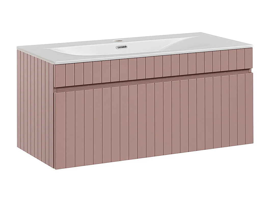 Ensemble meuble simple vasque encastrée 100cm et colonne Zelie Rose