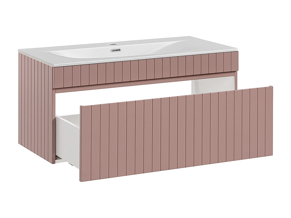 Ensemble meuble simple vasque encastrée 100cm et colonne Zelie Rose