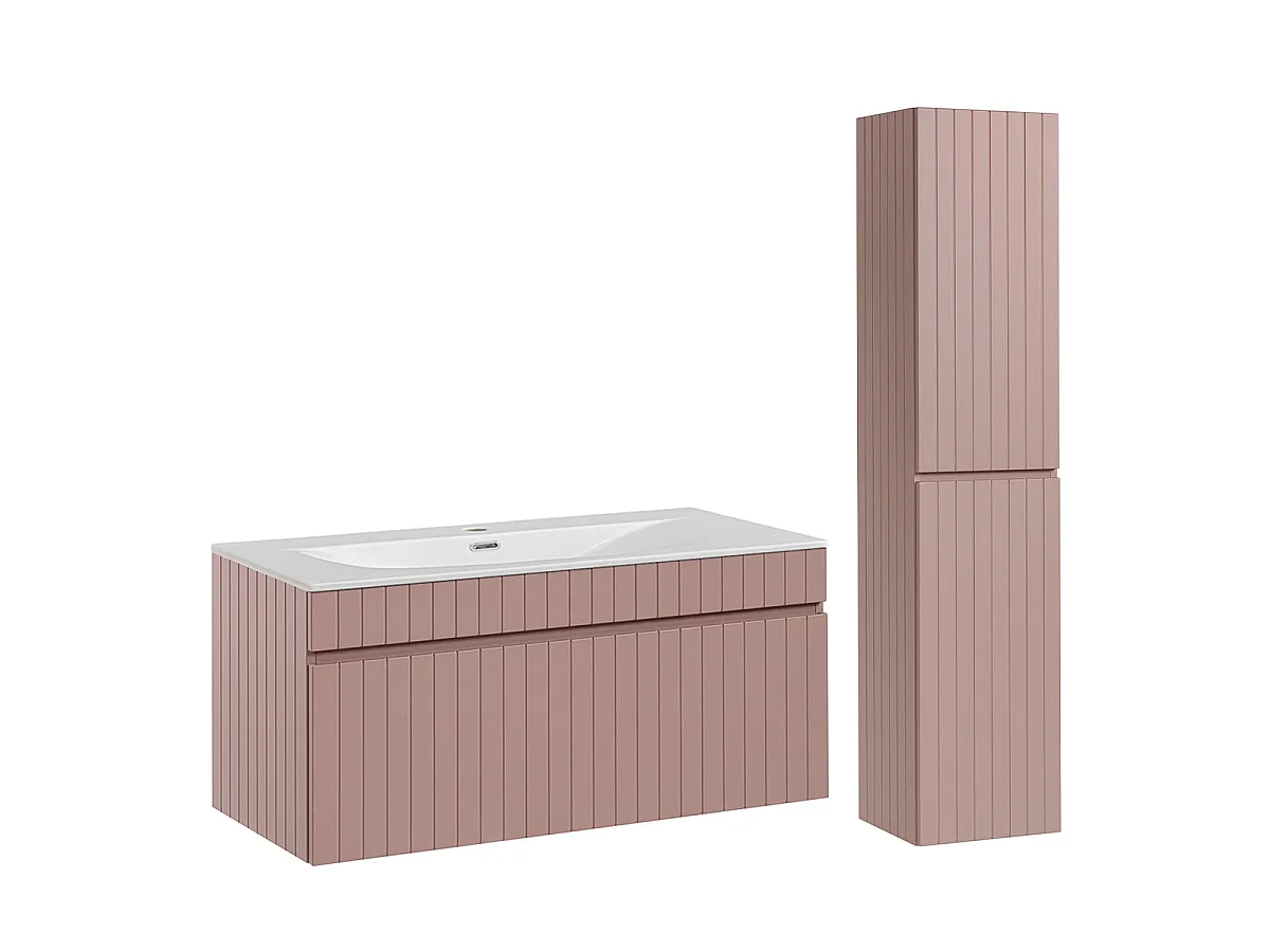 Ensemble meuble simple vasque encastrée 100cm et colonne Zelie Rose