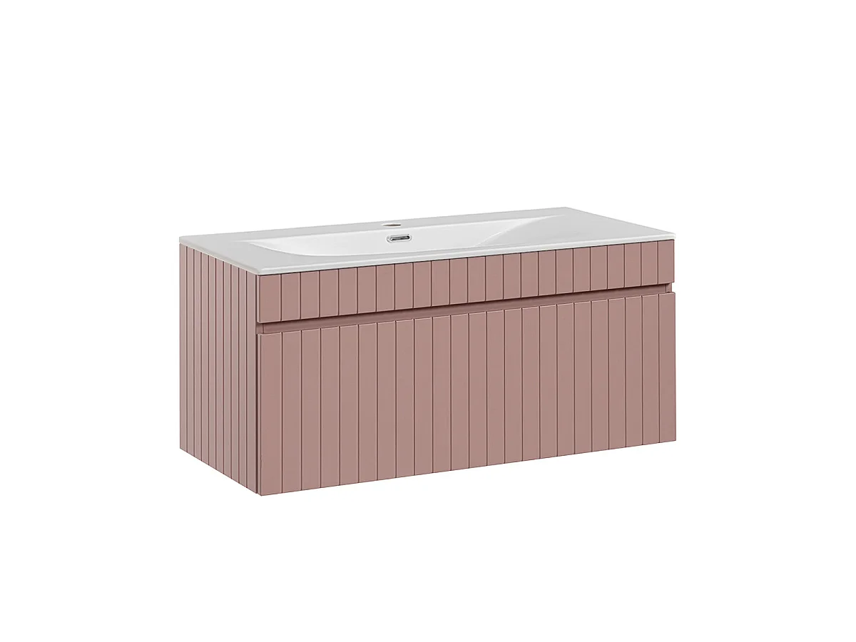 Ensemble meuble simple vasque encastrée 100cm et colonne Zelie Rose