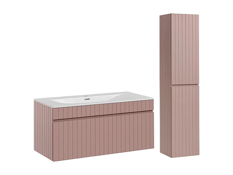 Set di mobili da bagno con lavabo Zelie rosa 100cm