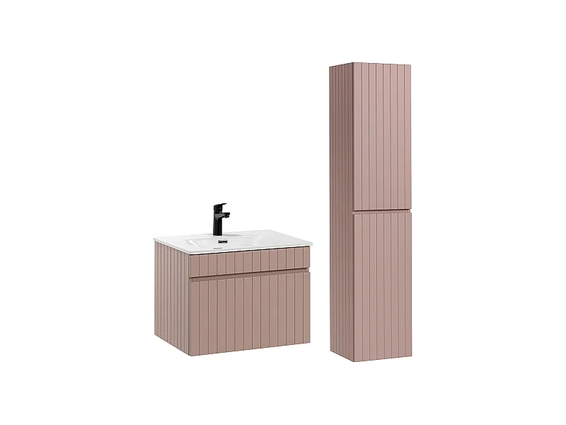 Conjunto mueble lavabo individual encastrado de 60 cm y columna Zelie Rosado