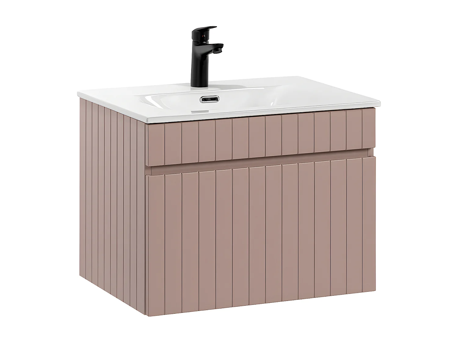 Ensemble meuble simple vasque encastrée 60cm et colonne Zelie Rose