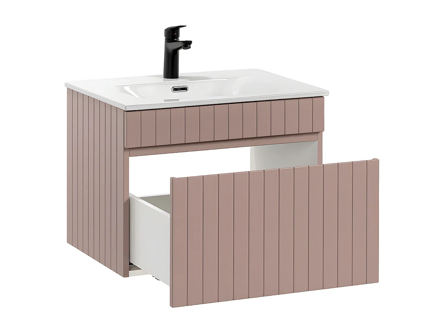 Ensemble meuble simple vasque encastrée 60cm et colonne Zelie Rose