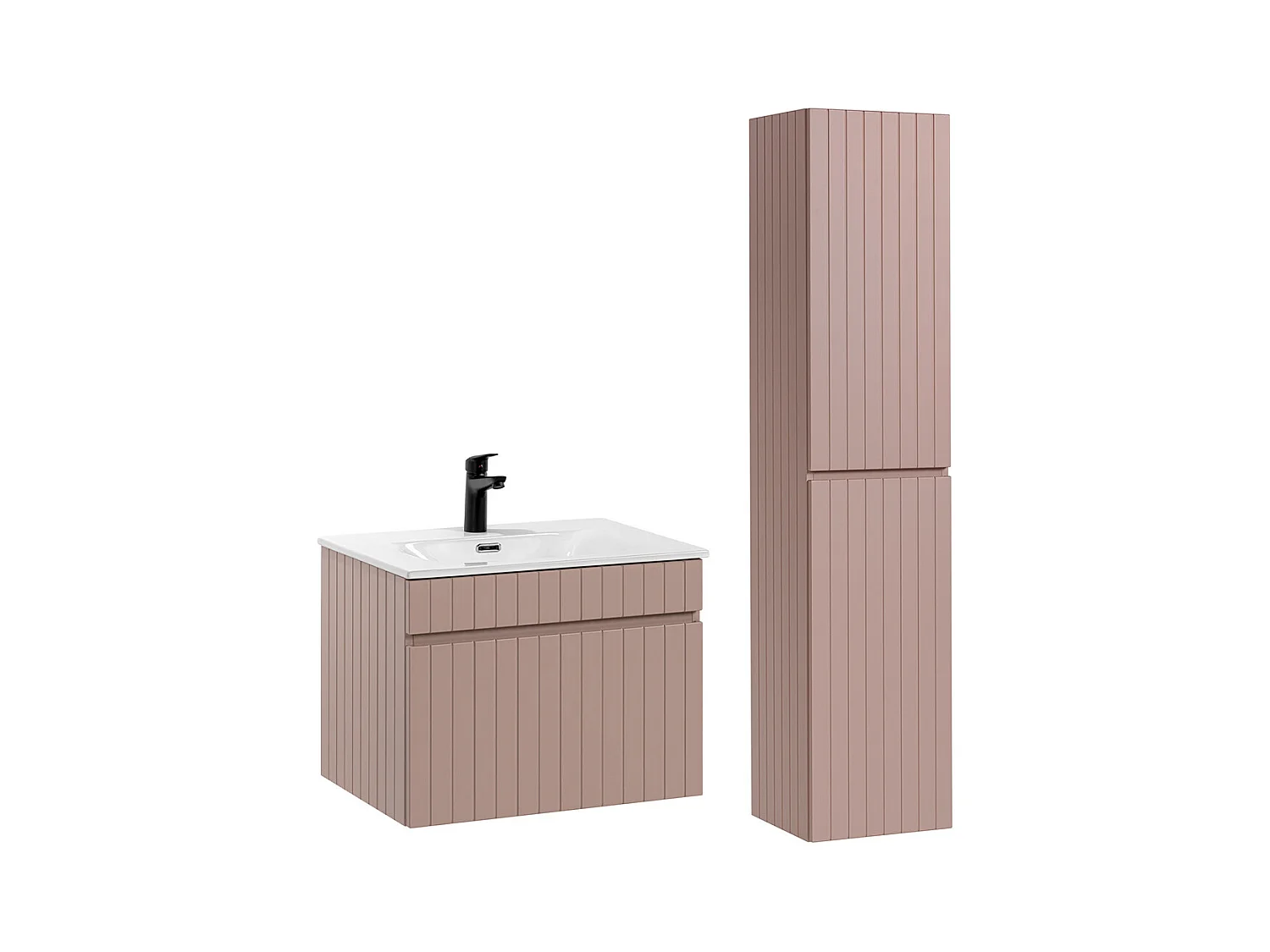 Ensemble meuble simple vasque encastrée 60cm et colonne Zelie Rose