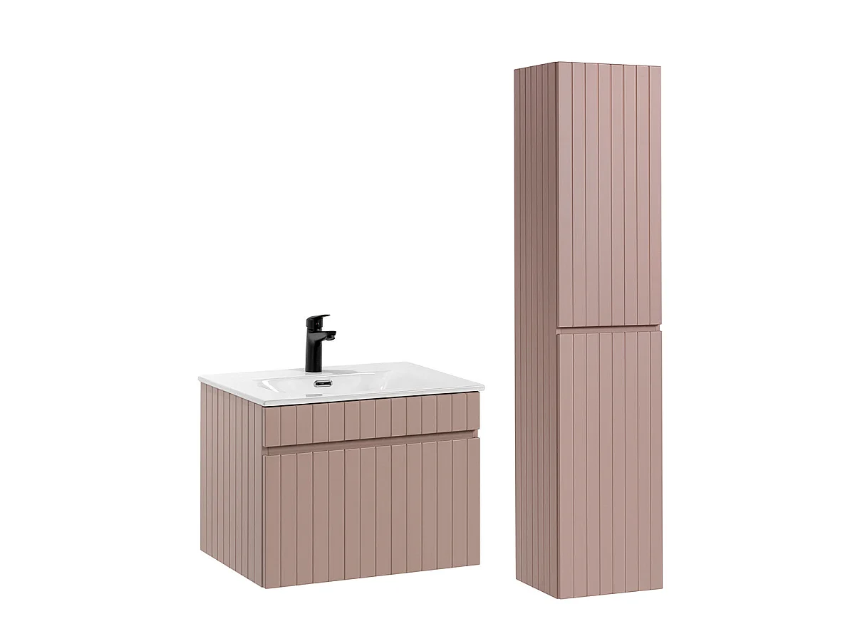 Ensemble meuble simple vasque encastrée 60cm et colonne Zelie Rose