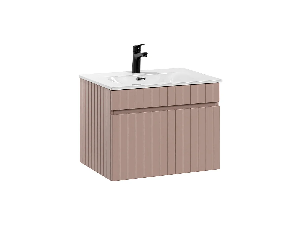 Ensemble meuble simple vasque encastrée 60cm et colonne Zelie Rose