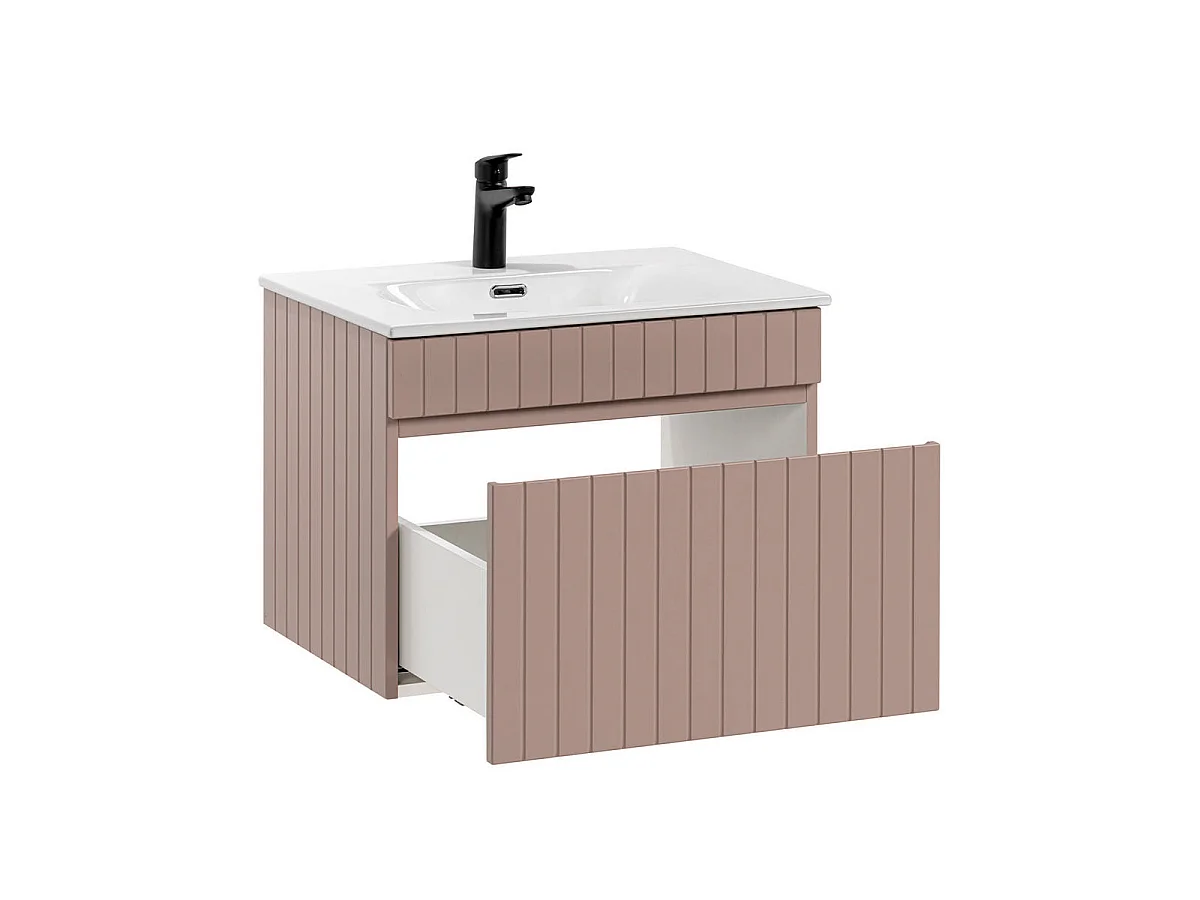 Ensemble meuble simple vasque encastrée 60cm et colonne Zelie Rose