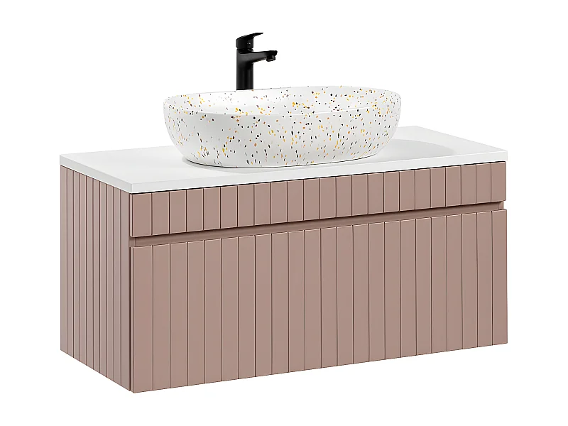 Meuble simple vasque 100cm Zelie Rose et Blanc