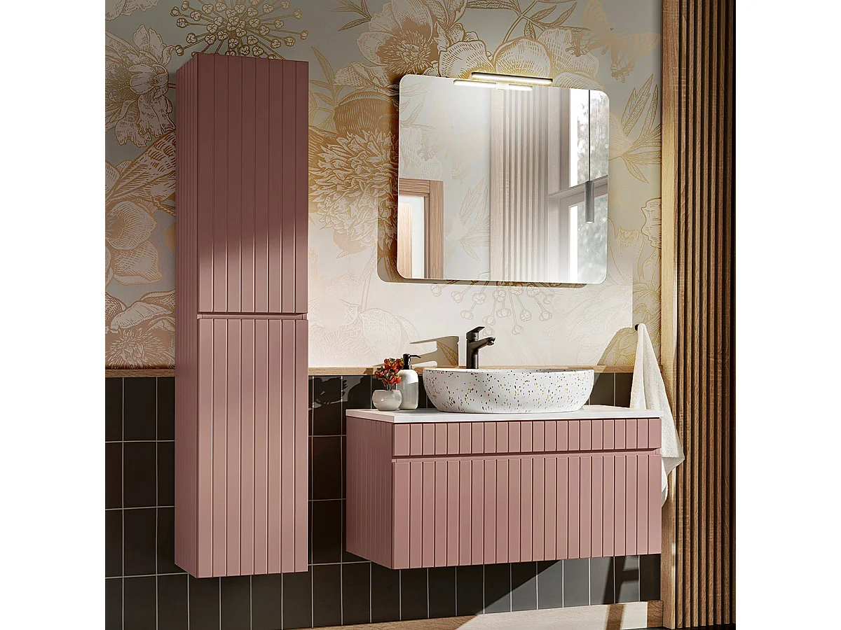 Enkele wastafel 100cm Zelie Roze en Wit