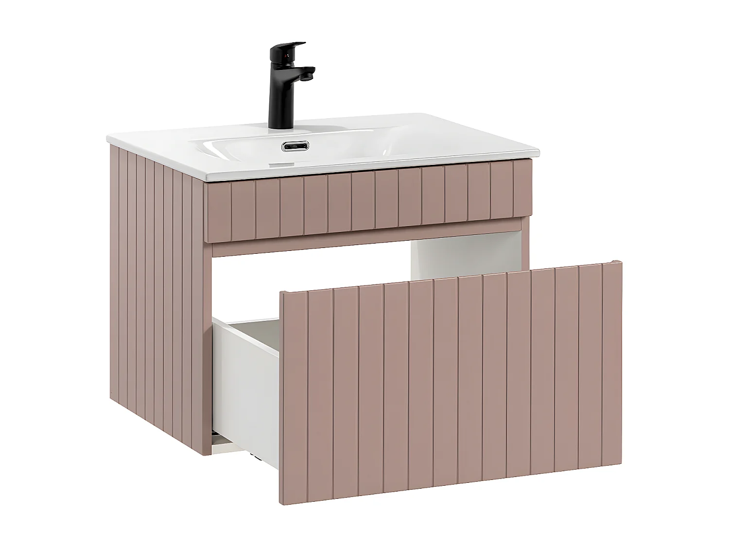 Meuble simple vasque encastrée 60cm Zelie Rose