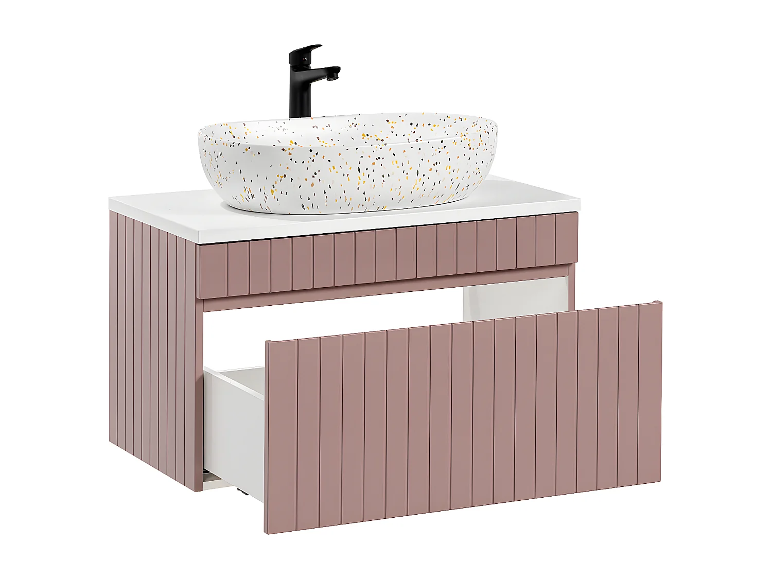 Meuble simple vasque 80cm Zelie Rose et Blanc