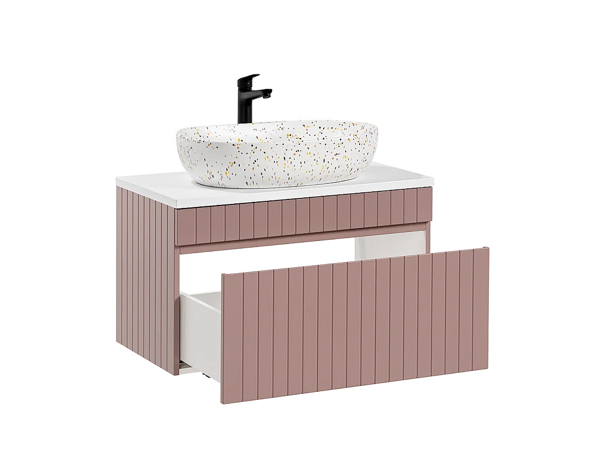 Meuble simple vasque 80cm Zelie Rose et Blanc