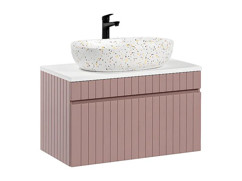 Meuble simple vasque 80cm Zelie Rose et Blanc