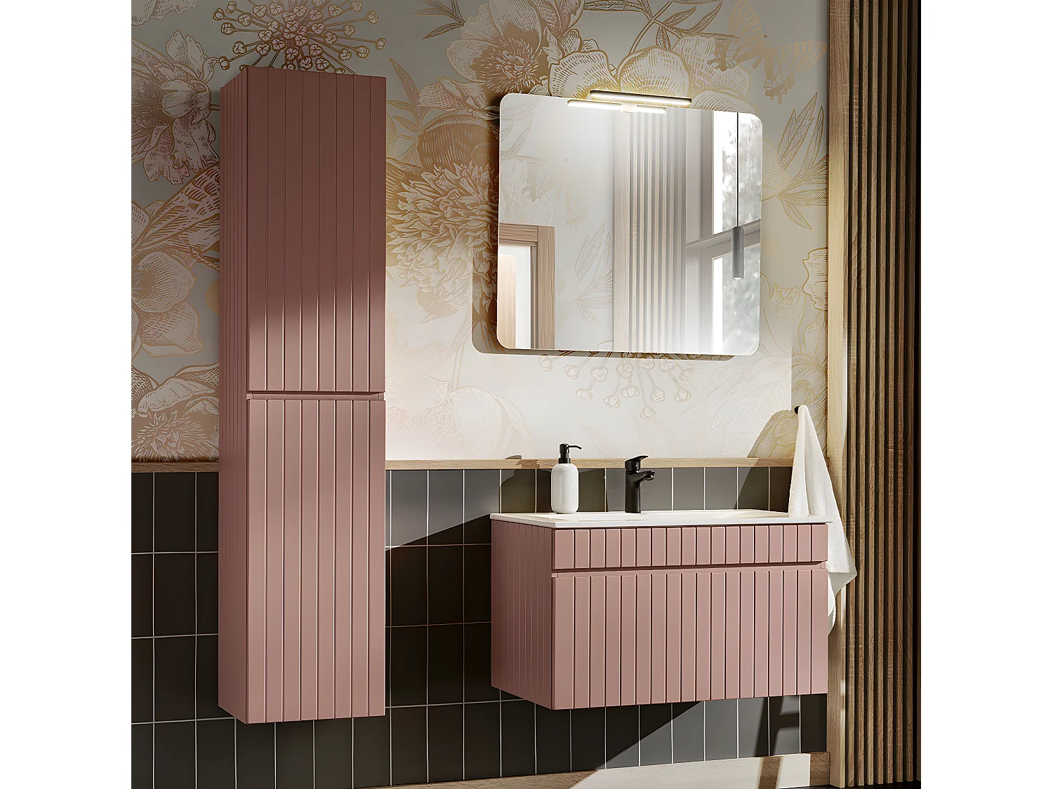 Meuble simple vasque encastrée 80cm Zelie Rose