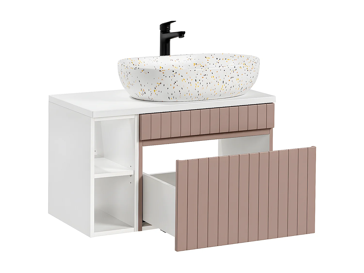 Ensemble meuble simple vasque 80cm 2 niches et colonne Zelie Rose et Blanc