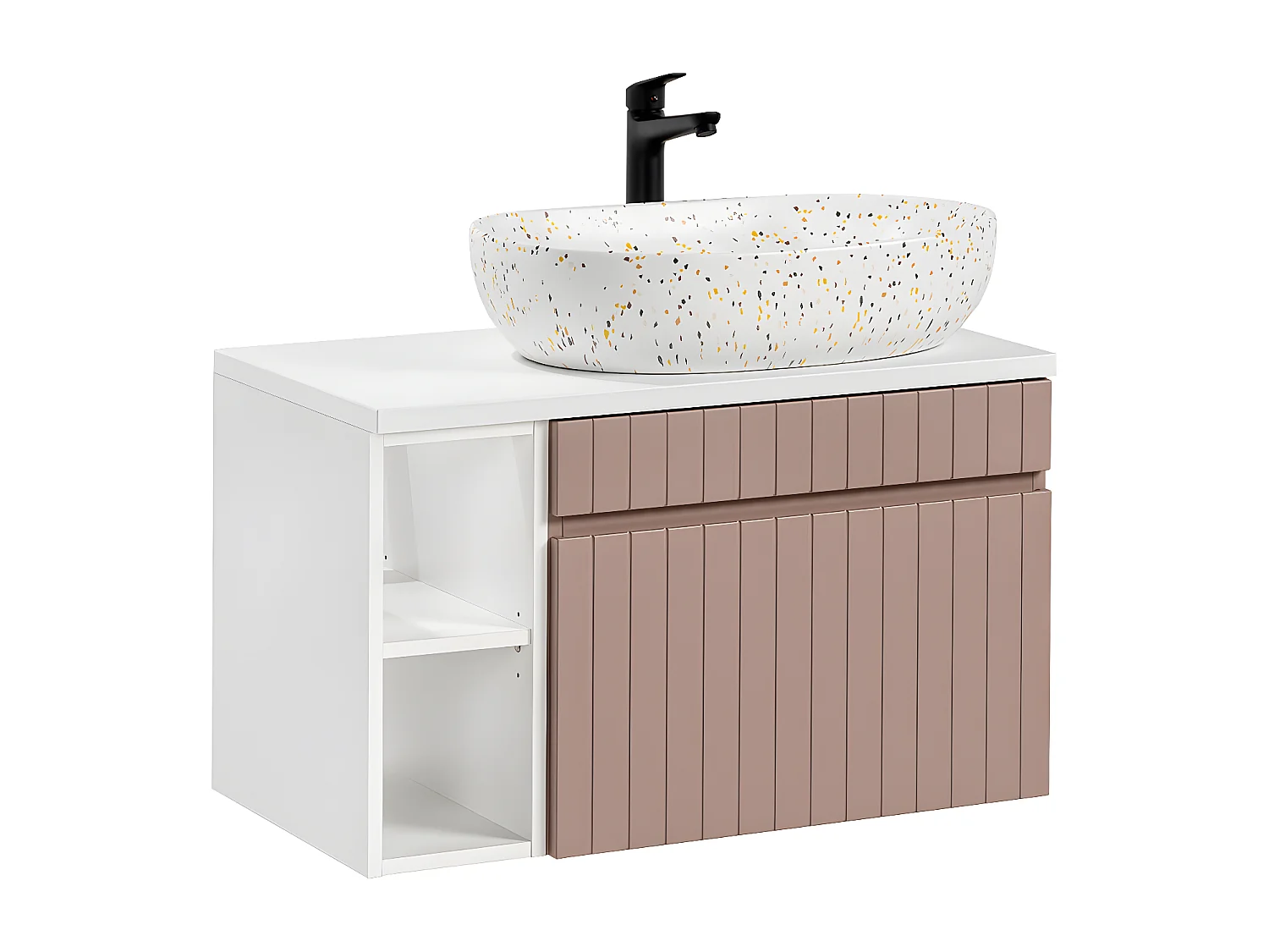 Ensemble meuble simple vasque 80cm 2 niches et colonne Zelie Rose et Blanc