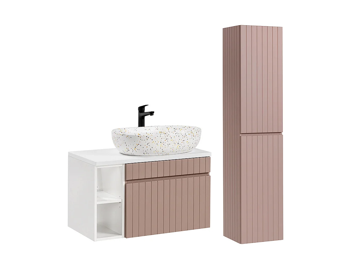 Set Waschtisch 80cm 2 Nischen und Säule Zelie Rosa und Weiß