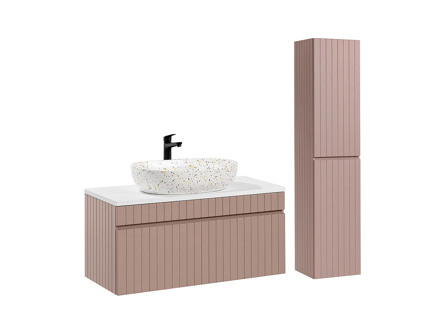 Ensemble meuble simple vasque 100cm et colonne Zelie Rose et Blanc