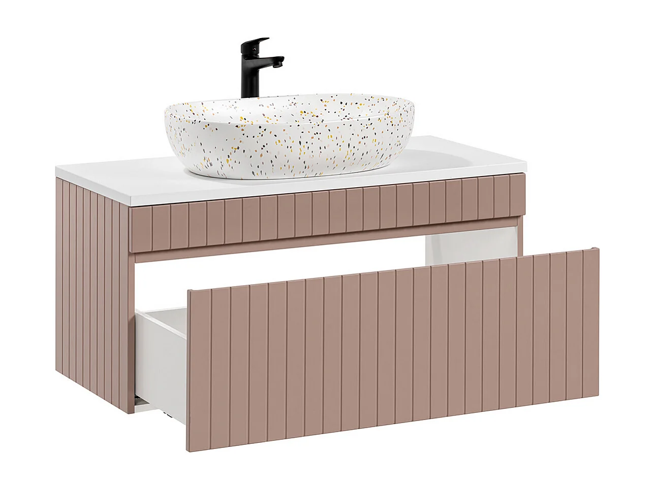 100 cm enkel tvättställsskåp med rosa och vit Zelie-piedestal