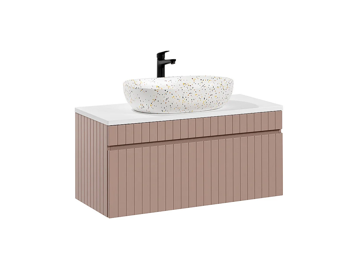 Ensemble meuble simple vasque 100cm et colonne Zelie Rose et Blanc