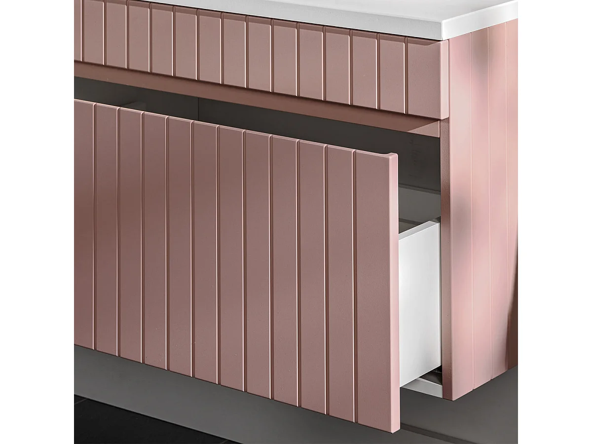 Ensemble meuble simple vasque 100cm et colonne Zelie Rose et Blanc