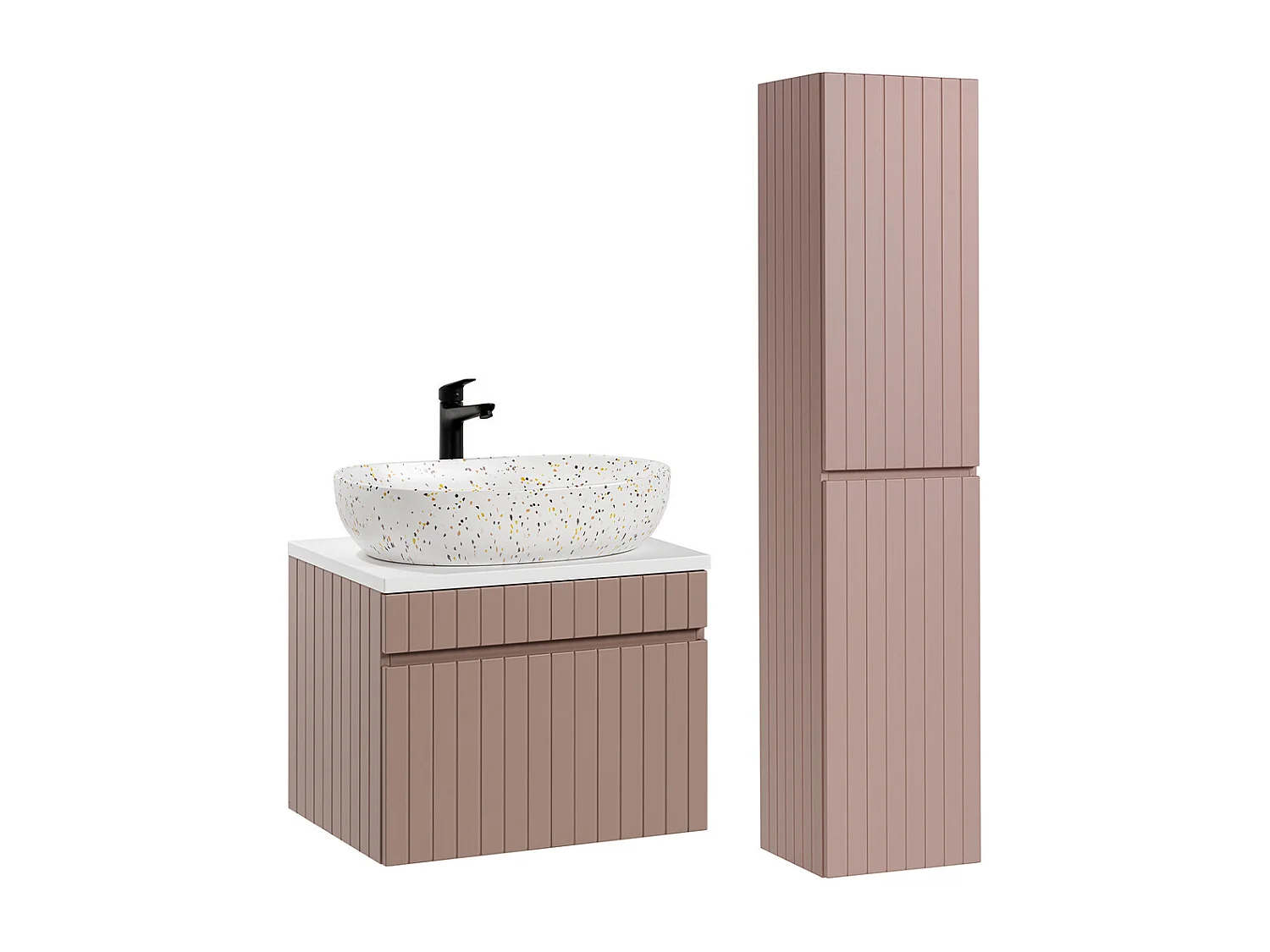 Ensemble meuble simple vasque 60cm et colonne Zelie Rose et Blanc