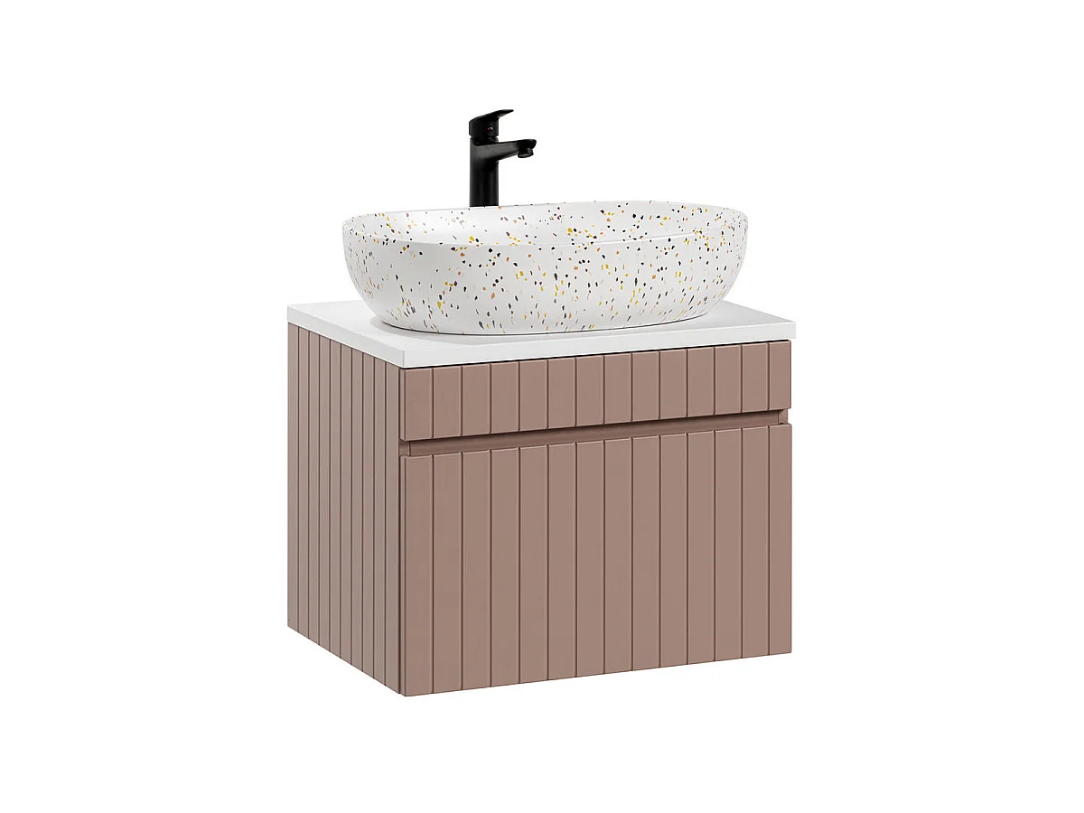 Ensemble meuble simple vasque 60cm et colonne Zelie Rose et Blanc