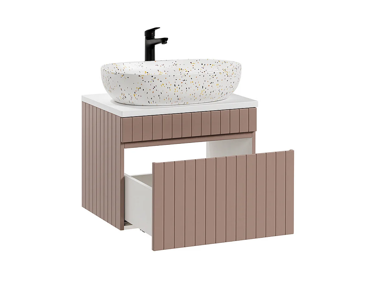 Ensemble meuble simple vasque 60cm et colonne Zelie Rose et Blanc