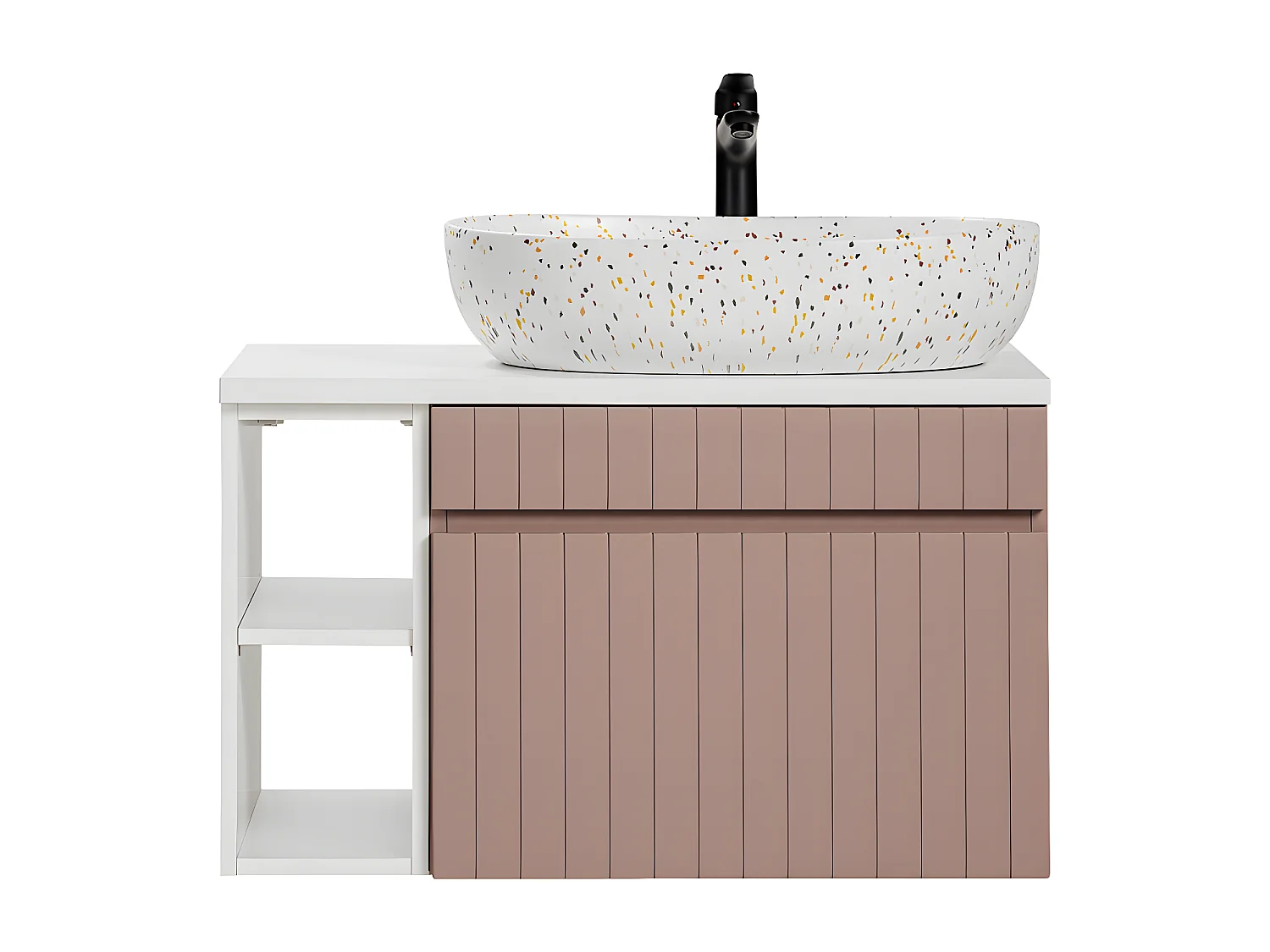 Meuble simple vasque 80cm 2 niches Zelie Rose et Blanc