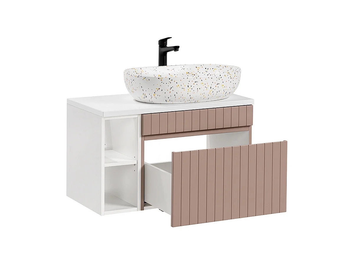 Meuble simple vasque 80cm 2 niches Zelie Rose et Blanc