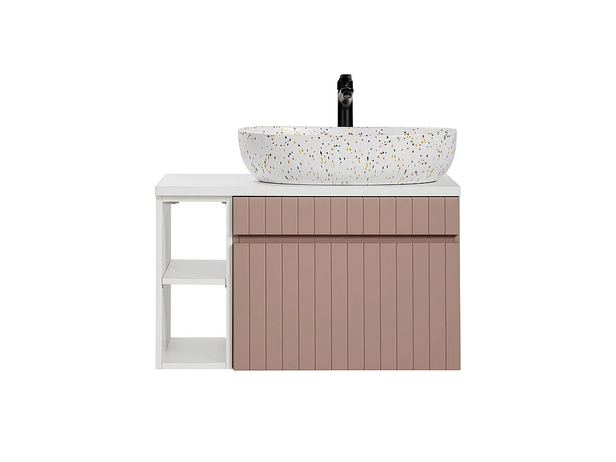 Meuble simple vasque 80cm 2 niches Zelie Rose et Blanc