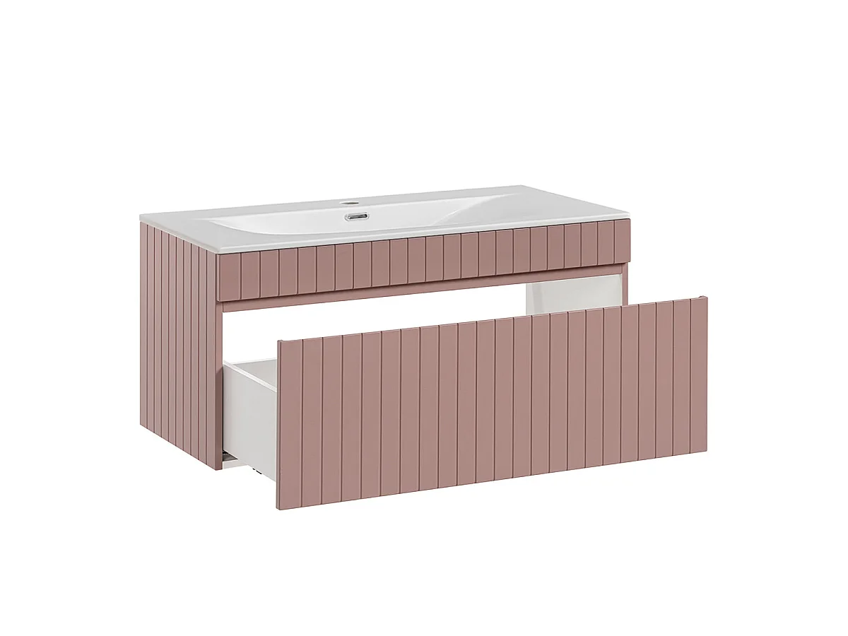 Meuble simple vasque encastrée 100cm Zelie Rose