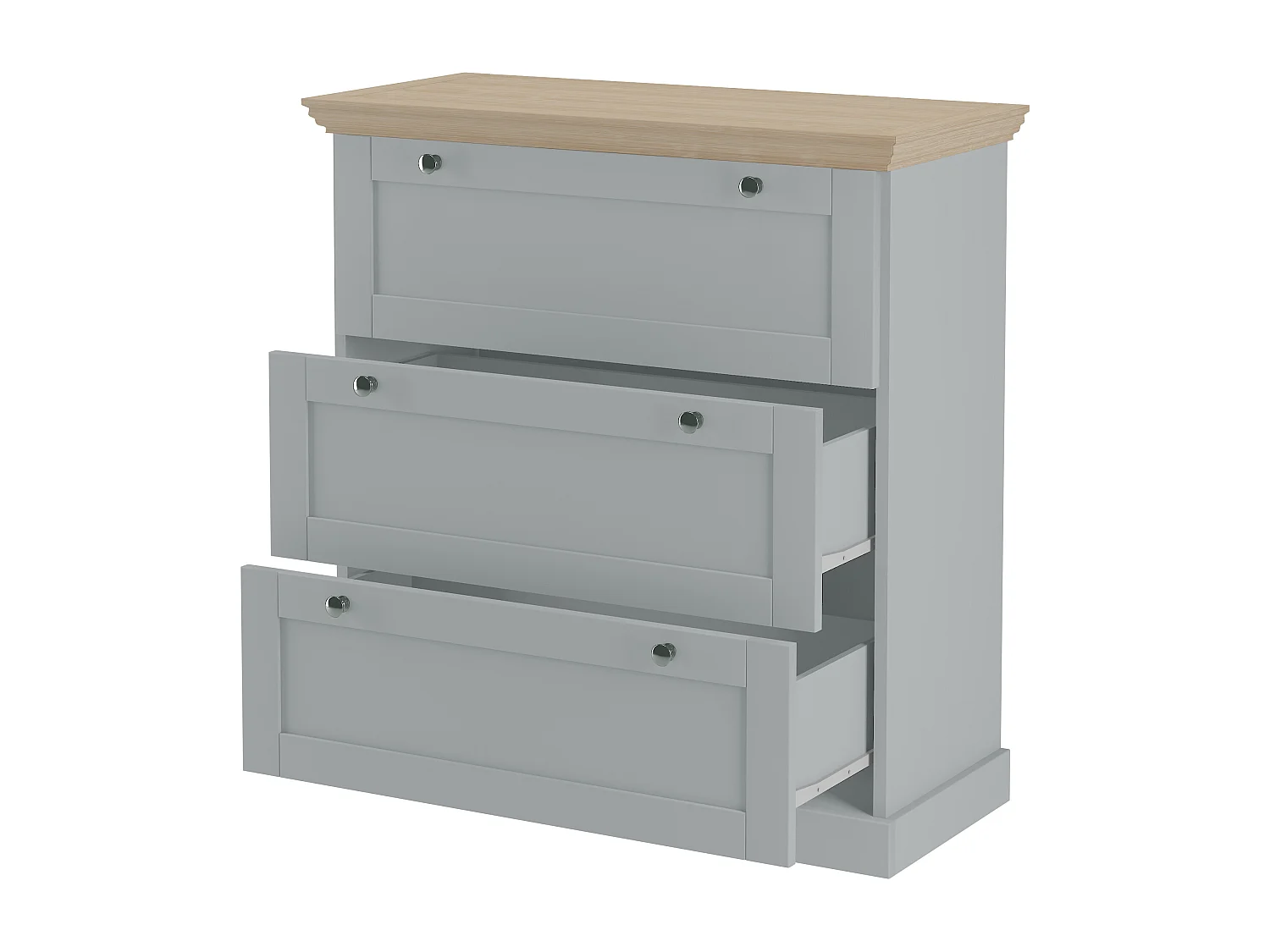 Binz | Commode avec 3 tiroirs Gris / Chêne