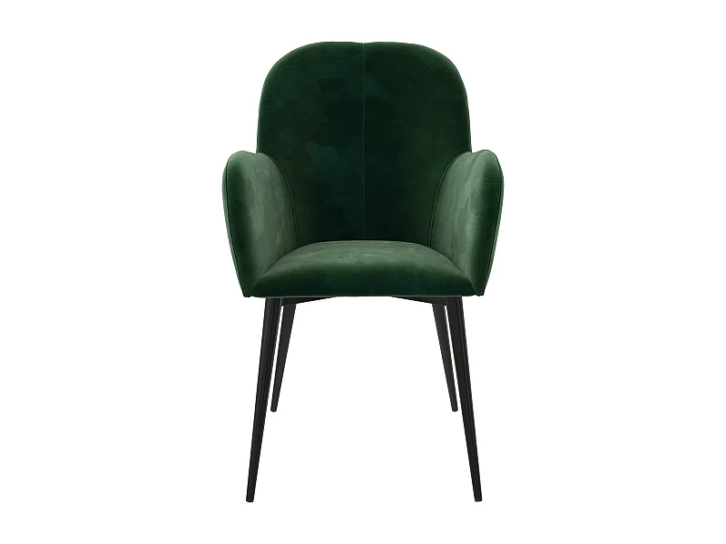 Sedia imbottita su velluto verde e gambe in metallo nero