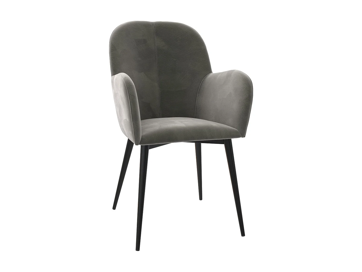 Fitz | Chaise tapissée en gris velours et pieds en métal noir