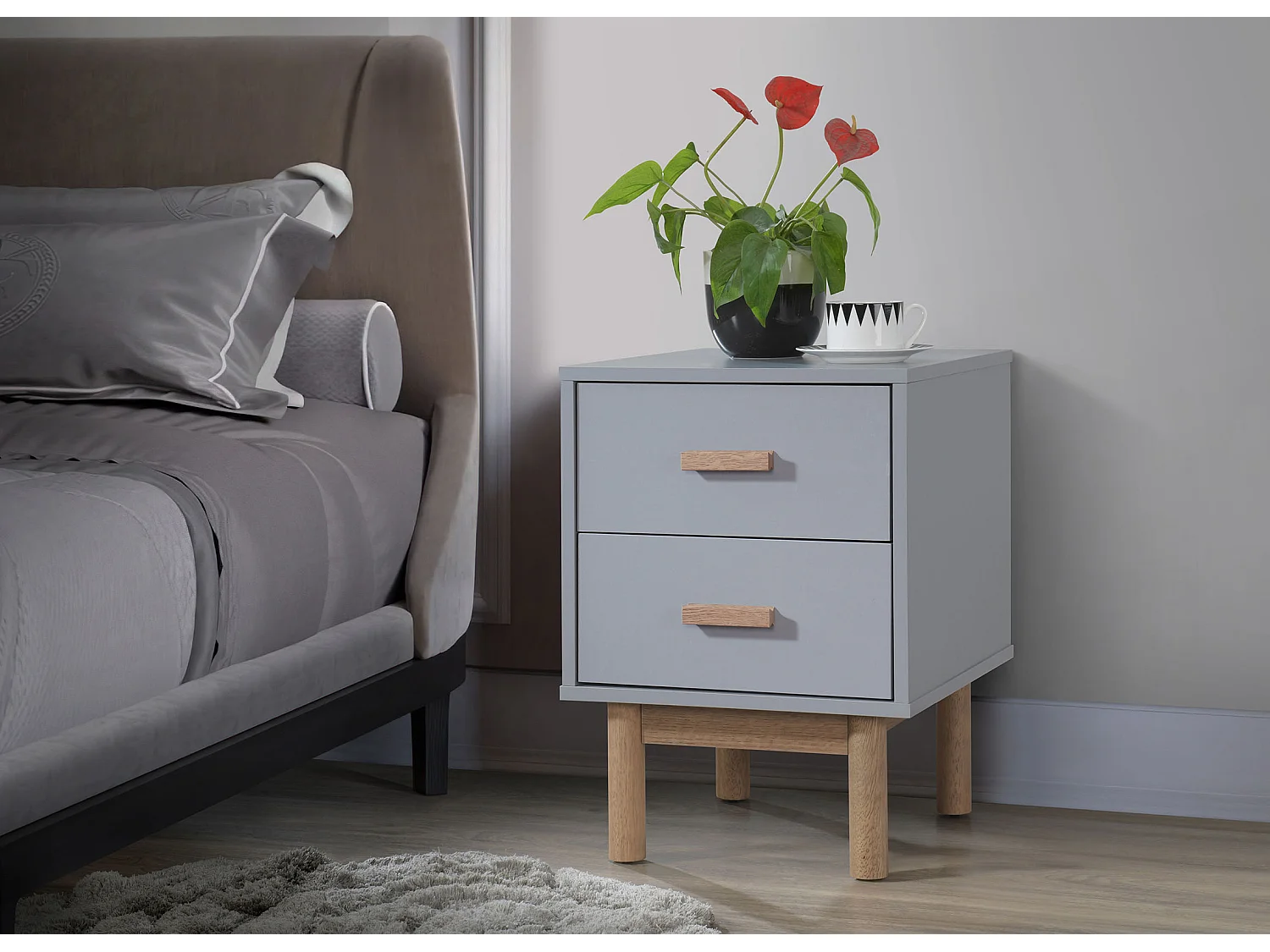 Comodino con 2 cassetti Rovere grigio