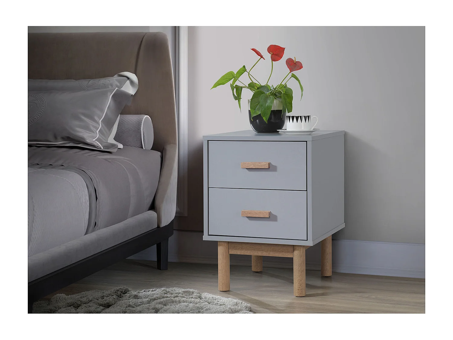 Comodino con 2 cassetti Rovere grigio