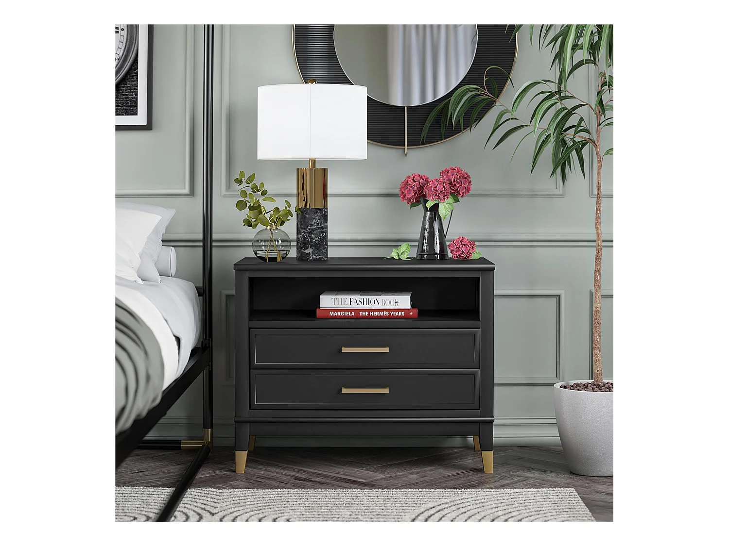 Westerleigh | Nachttisch mit 2 Schubladen und 1 Ablage in Schwarz