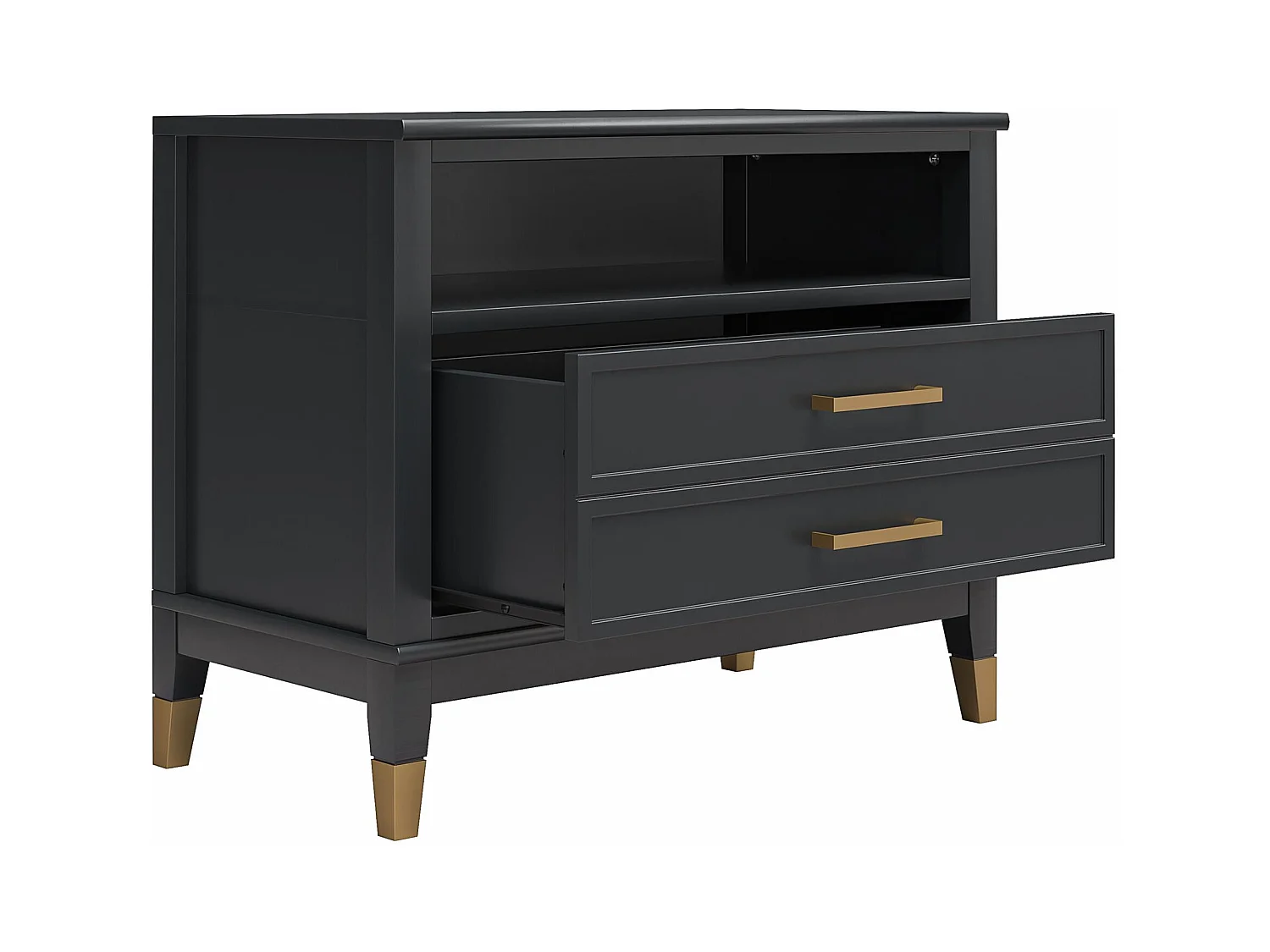 Westerleigh | Nachttisch mit 2 Schubladen und 1 Ablage in Schwarz