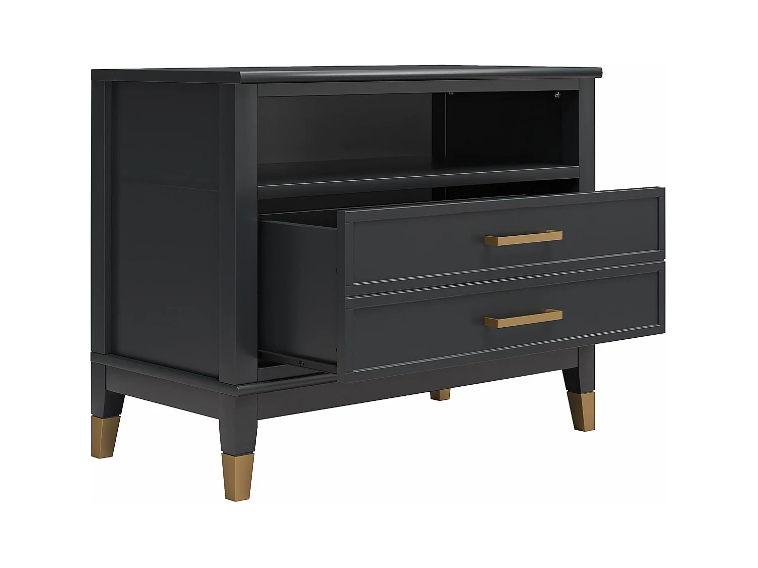 Westerleigh | Nachttisch mit 2 Schubladen und 1 Ablage in Schwarz