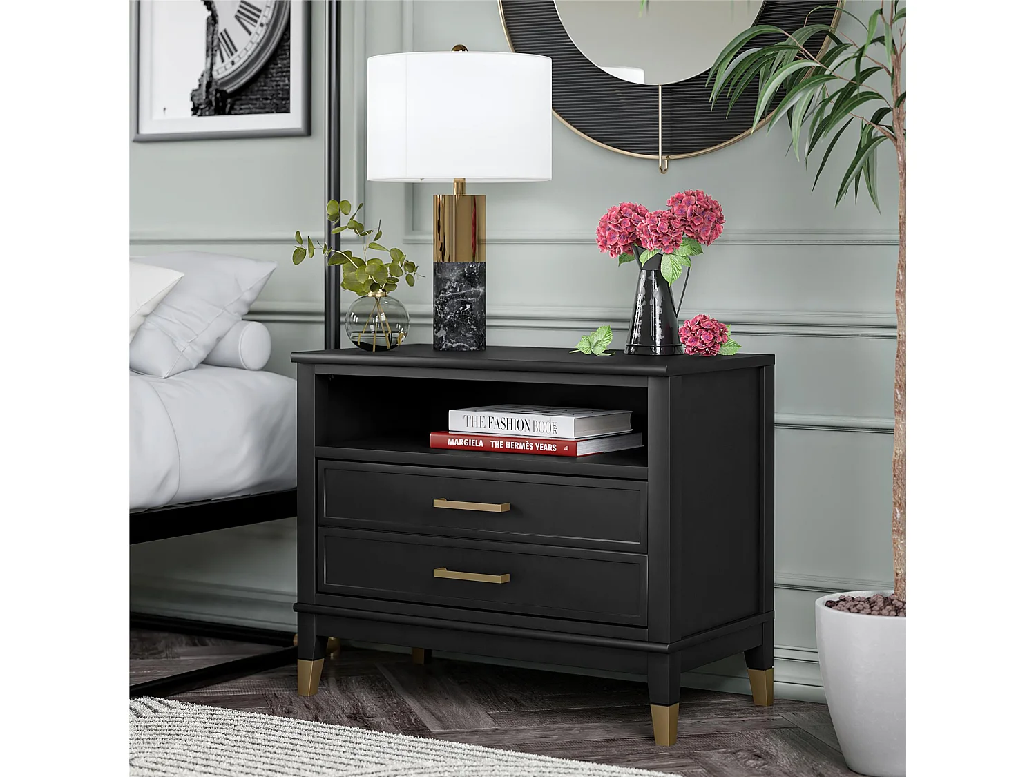 Westerleigh | Table de chevet à 1 tiroir et 1 étagère en noir