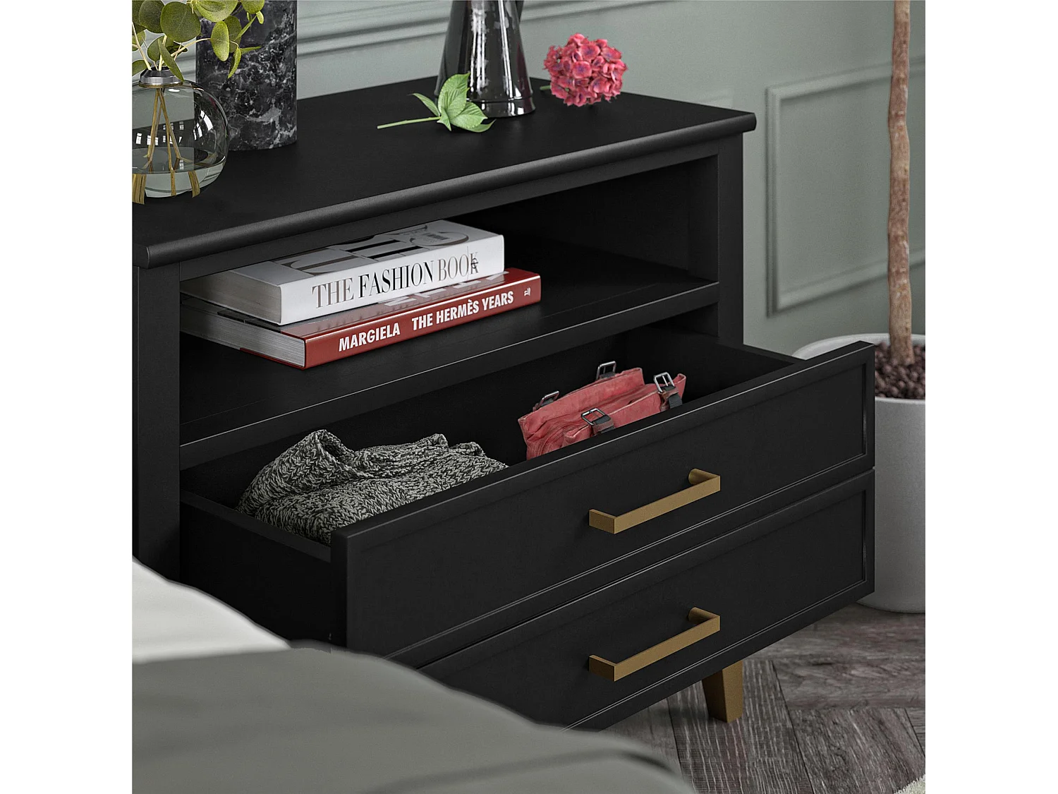 Westerleigh | Table de chevet à 1 tiroir et 1 étagère en noir