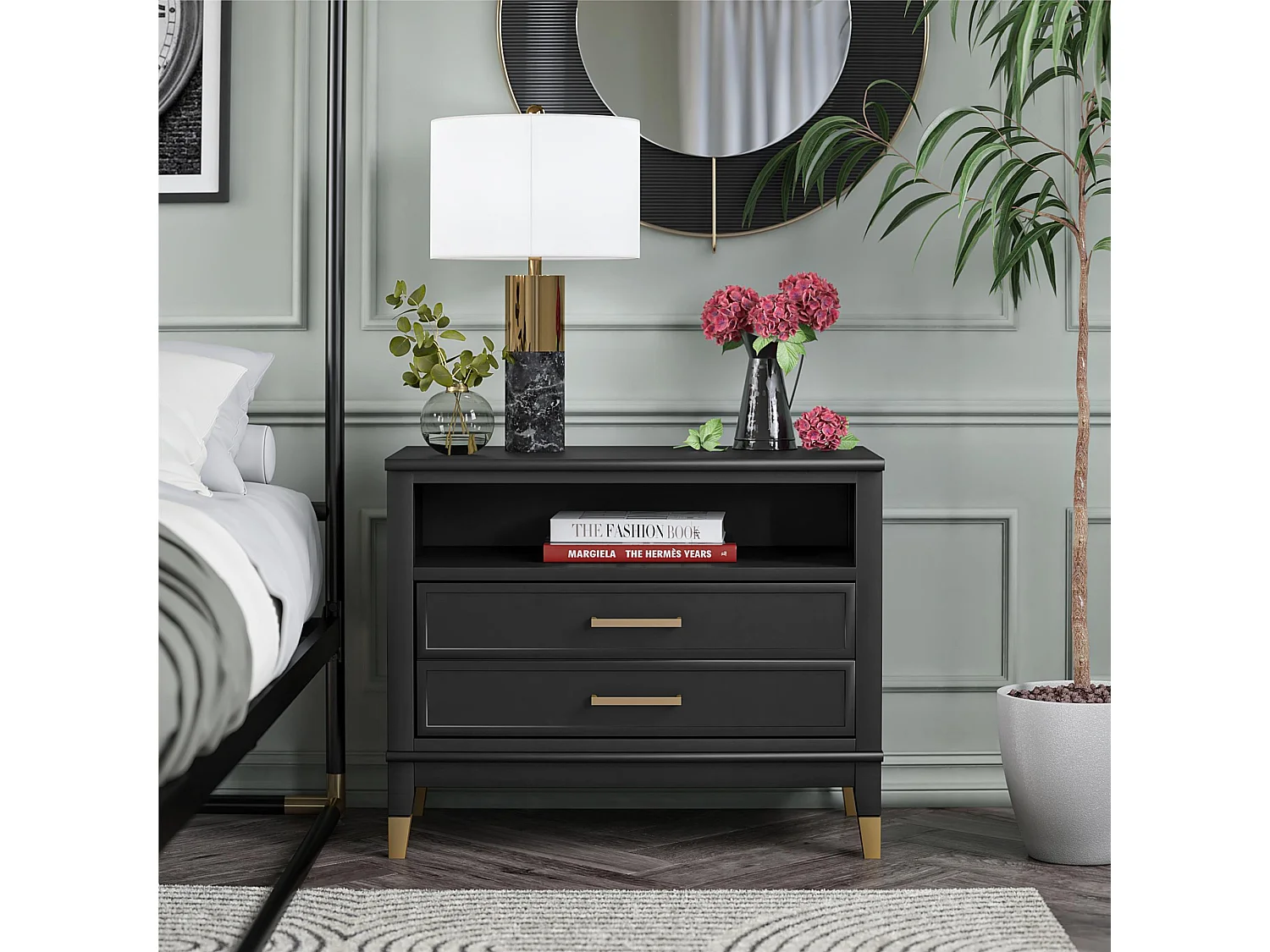 Westerleigh | Table de chevet à 1 tiroir et 1 étagère en noir