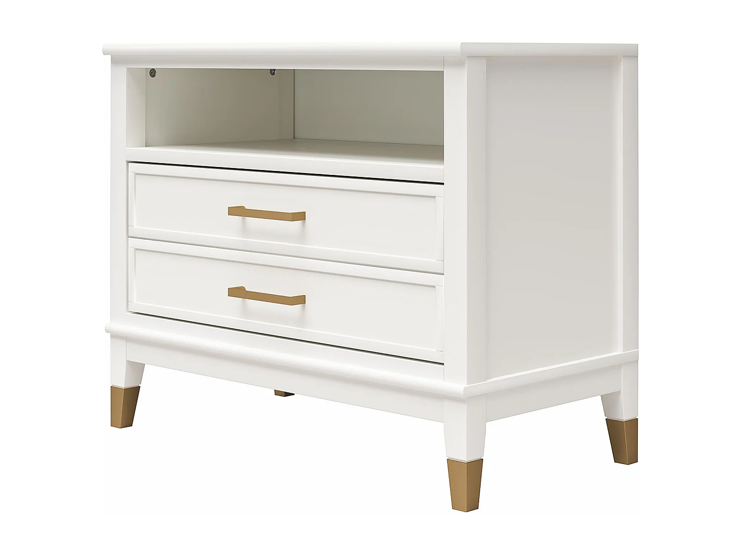 Westerleigh | Nachttisch mit 2 Schubladen und 1 Einlegeboden in Weiß