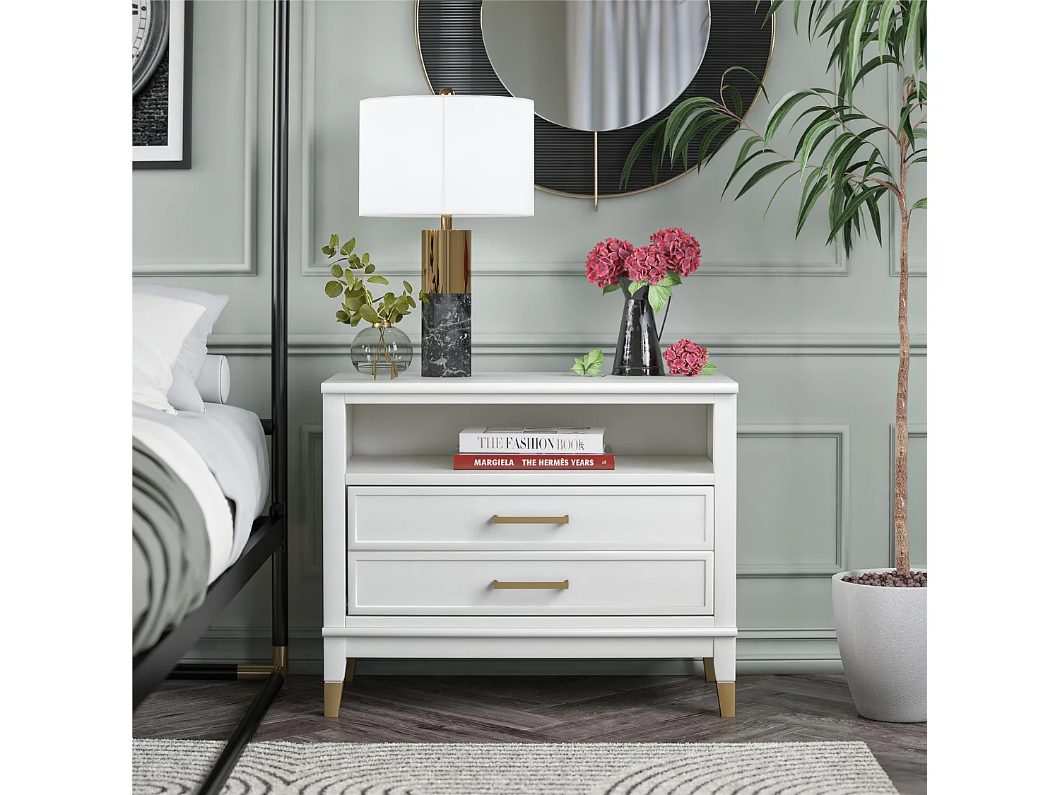 Westerleigh | Nachttisch mit 2 Schubladen und 1 Einlegeboden in Weiß