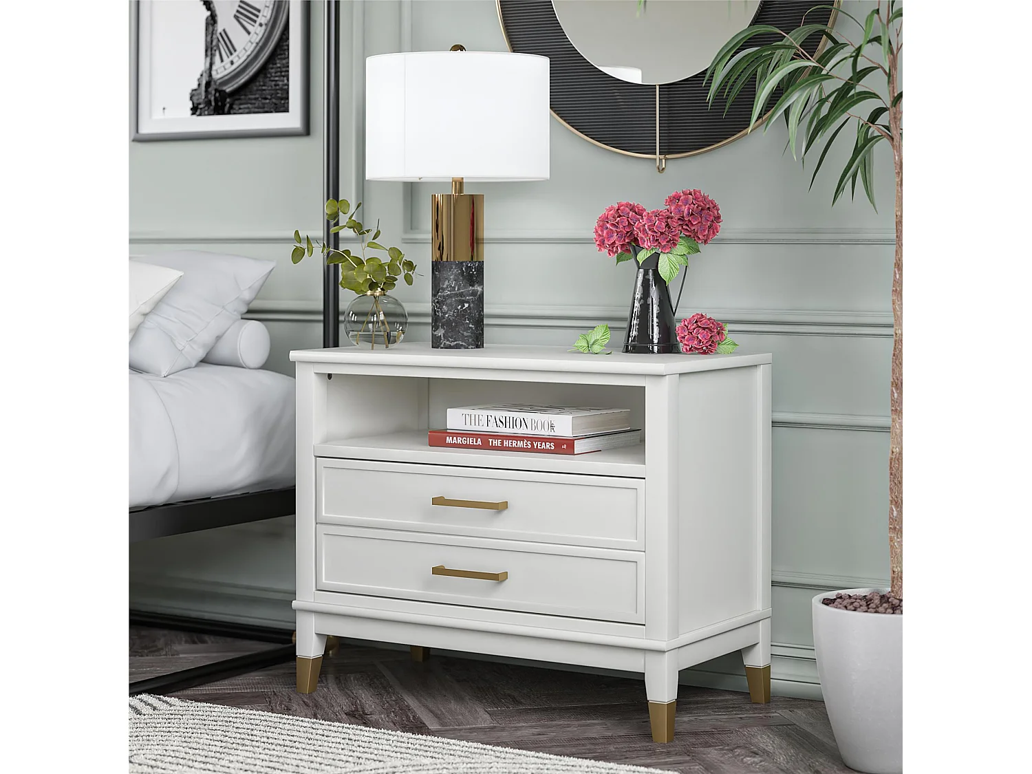 Westerleigh | Nachtkastje met 2 laden en 1 plank in wit