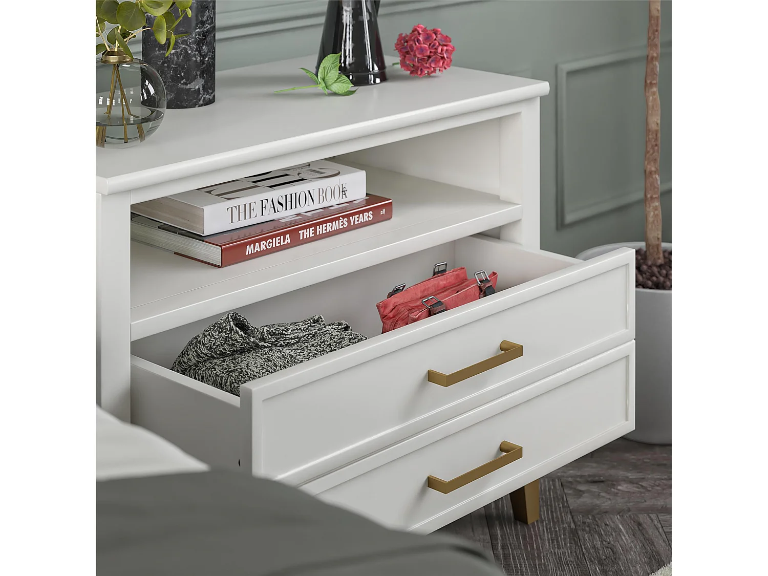 Westerleigh | Nachtkastje met 2 laden en 1 plank in wit